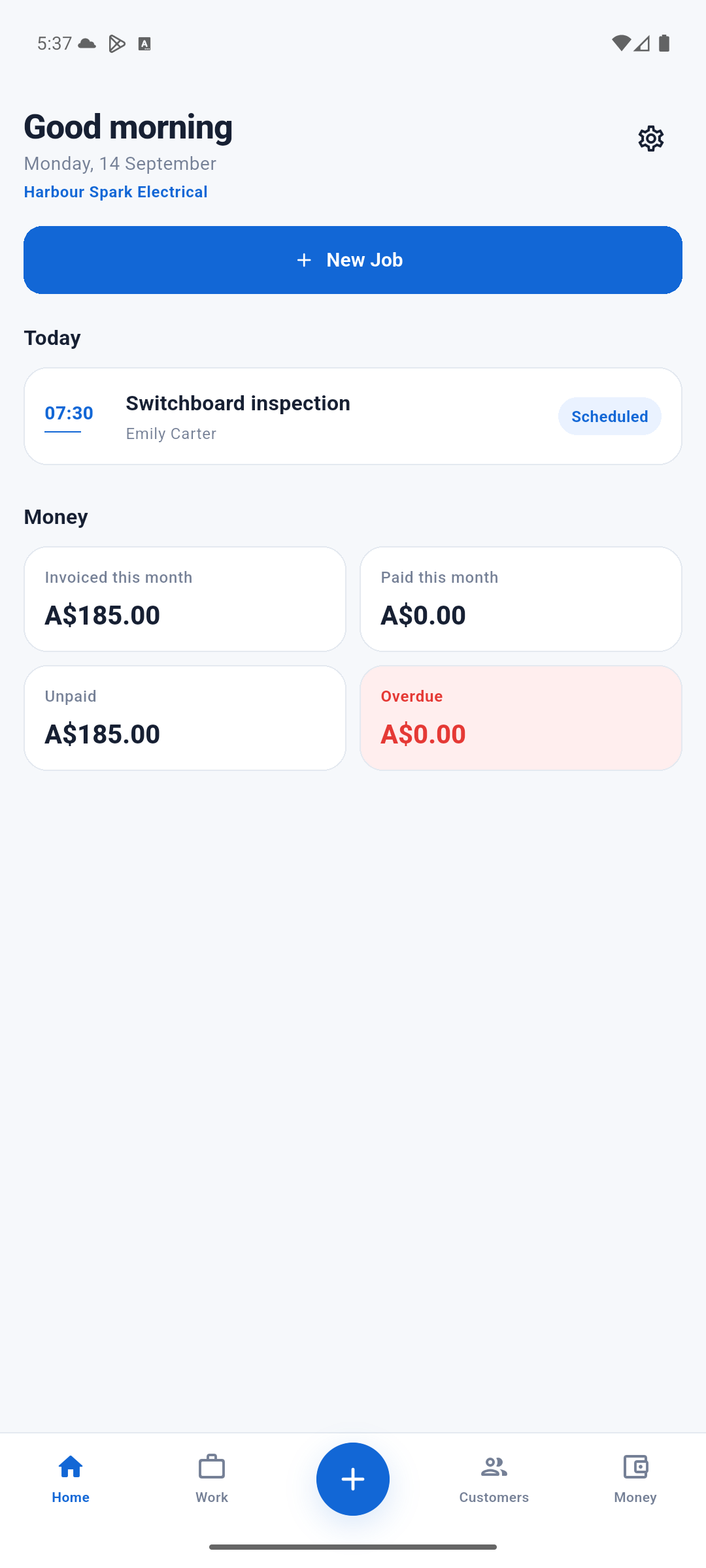 Doravo jobs screen showing amounts in Australian dollars